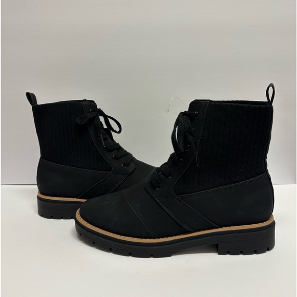 Tom's NEW Ionie Lace-Up Lug Sole Combat Boots Booties Zipper Black Size 12 - Picture 2 of 12